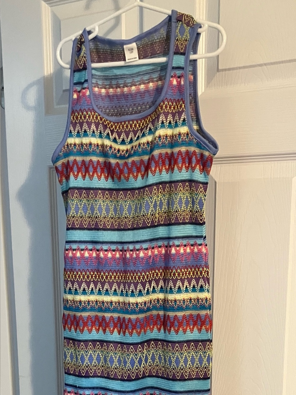 Multicolor Striped Zigzag Knit Tank Dress - Blue, Red, Yellow